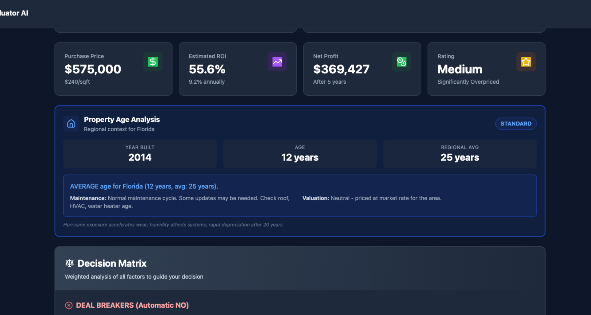 LandValuator AI Financial Tools - ROI projetado, Net Profit e an&aacute;lise financeira completa